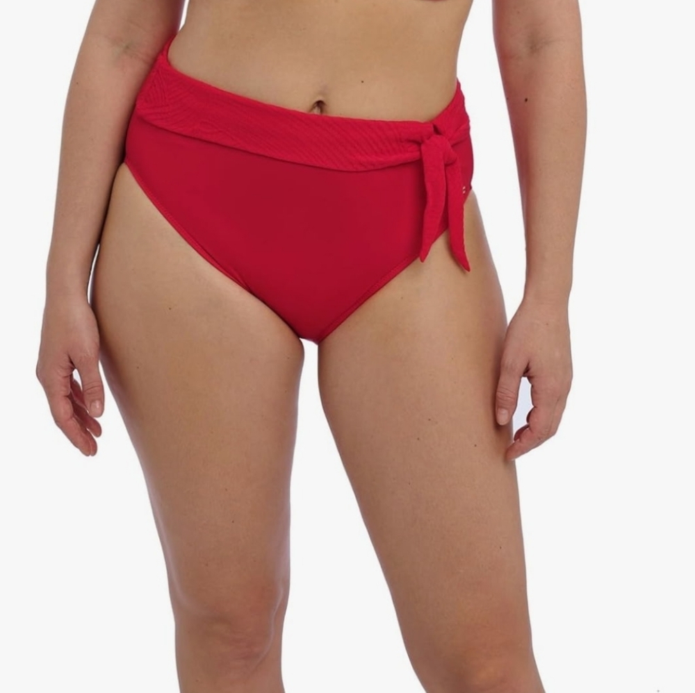 Fantasie Red High Waist Bikini Bottom with Tie Waist
